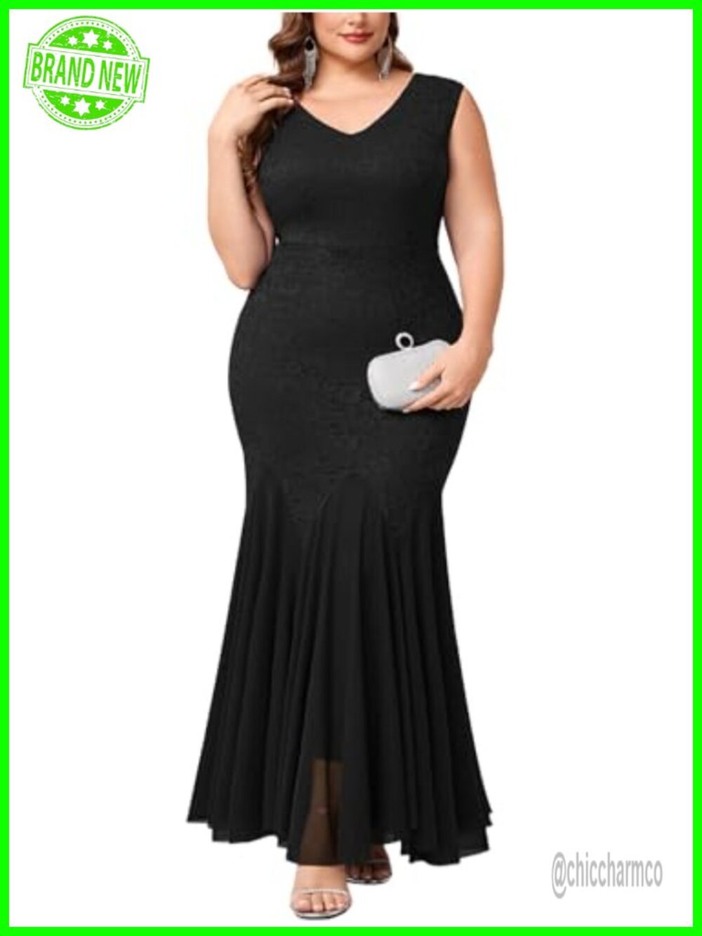 Plus Size Lace Mesh Mermaid Maxi Formal Wedding Guest Dress